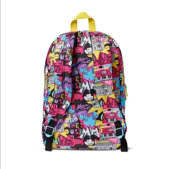 New! Disney Mickey Mouse Rafael Faria Bright Retro All Over Print Large Backpack